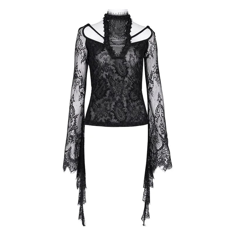 Zerrissenes Gothic-Langarmhemd aus Spitze für Damen