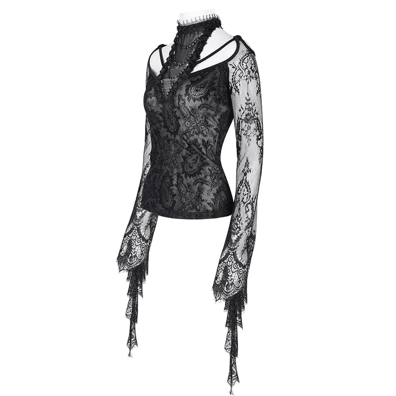 Zerrissenes Gothic-Langarmhemd aus Spitze für Damen