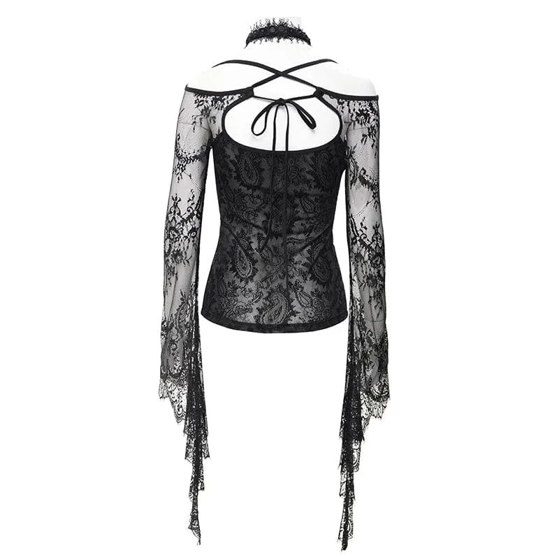 Zerrissenes Gothic-Langarmhemd aus Spitze für Damen