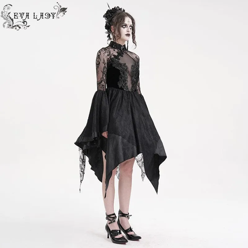 Gothic-Spitzenkleid mit Schnürung und langen Ärmeln für Damen