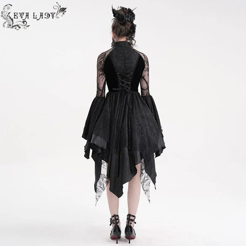 Gothic-Spitzenkleid mit Schnürung und langen Ärmeln für Damen