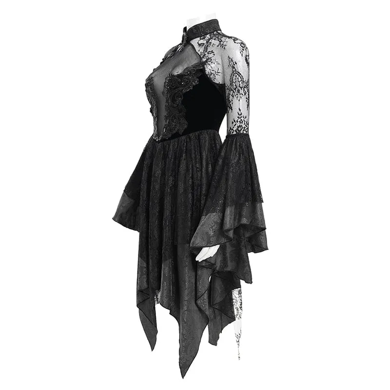 Gothic-Spitzenkleid mit Schnürung und langen Ärmeln für Damen