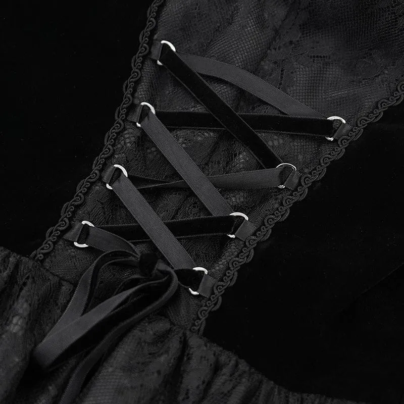 Gothic-Spitzenkleid mit Schnürung und langen Ärmeln für Damen