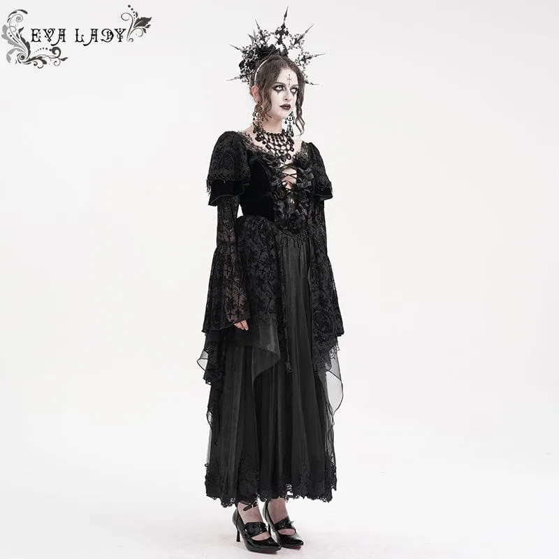 Damen Gothic Spitzen Häkelkleid Langarm Brautkleid