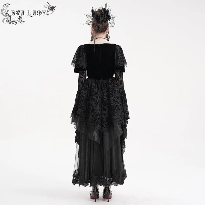 Damen Gothic Spitzen Häkelkleid Langarm Brautkleid