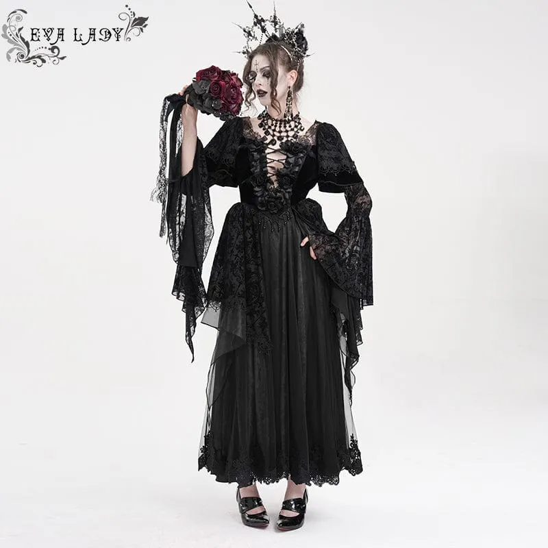 Damen Gothic Spitzen Häkelkleid Langarm Brautkleid