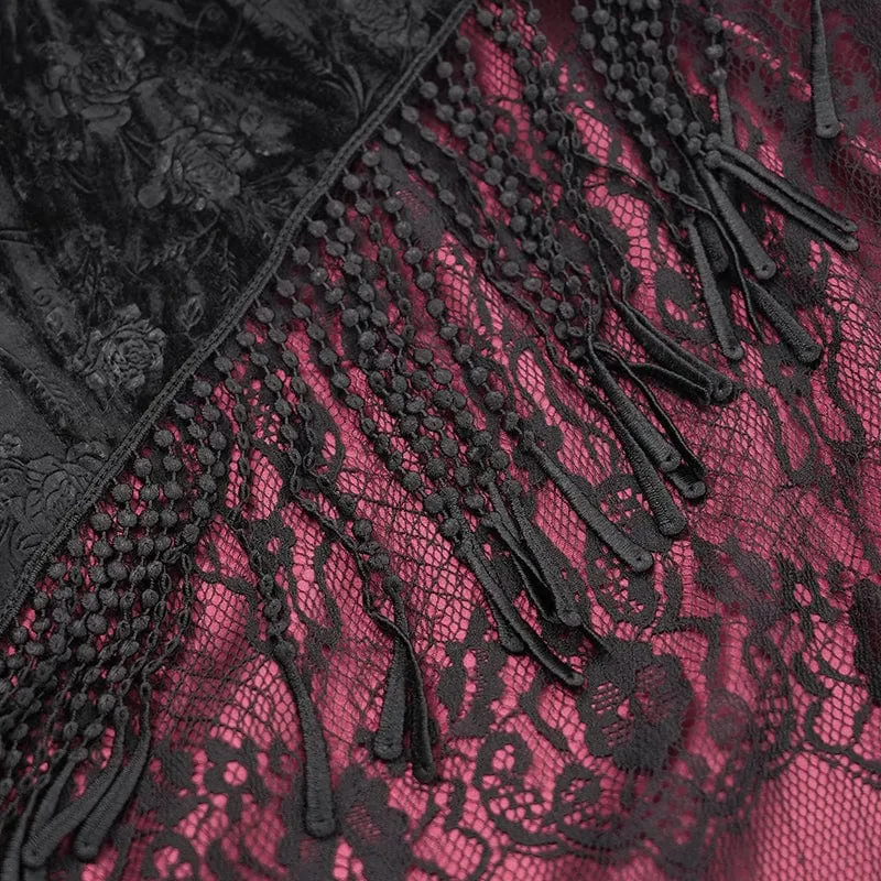 Damen Gothic Quasten Schnallen Langer Rock Schwarz Rot
