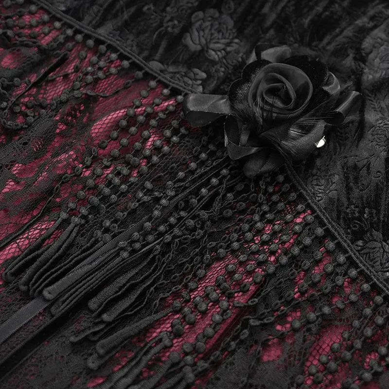 Damen Gothic Quasten Schnallen Langer Rock Schwarz Rot