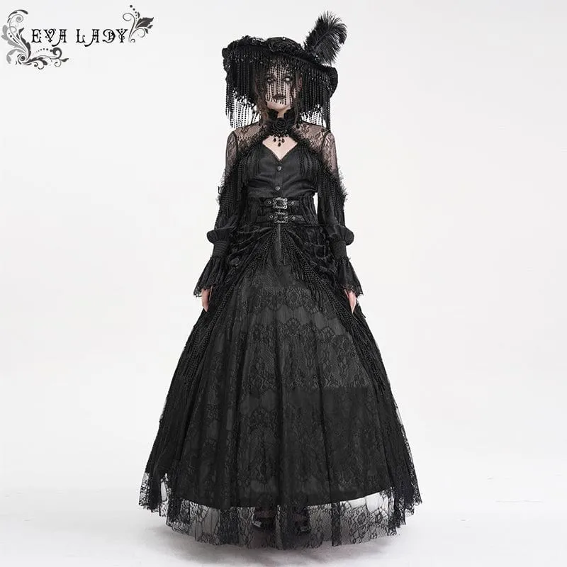 Langer Gothic-Rock mit Quasten und Schnalle für Damen