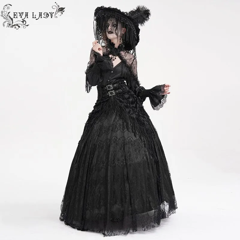 Langer Gothic-Rock mit Quasten und Schnalle für Damen