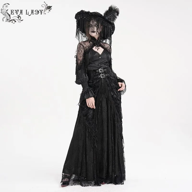 Langer Gothic-Rock mit Quasten und Schnalle für Damen