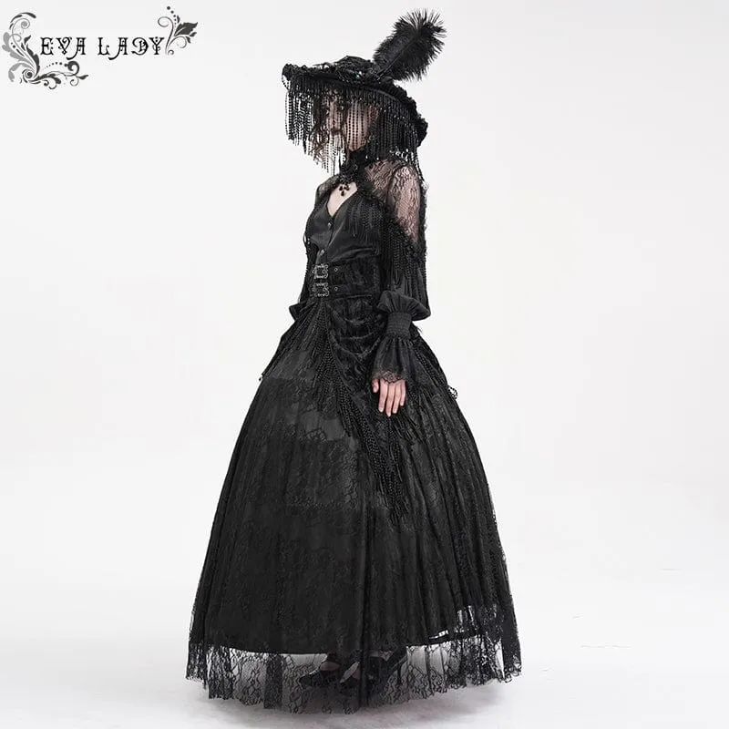 Langer Gothic-Rock mit Quasten und Schnalle für Damen