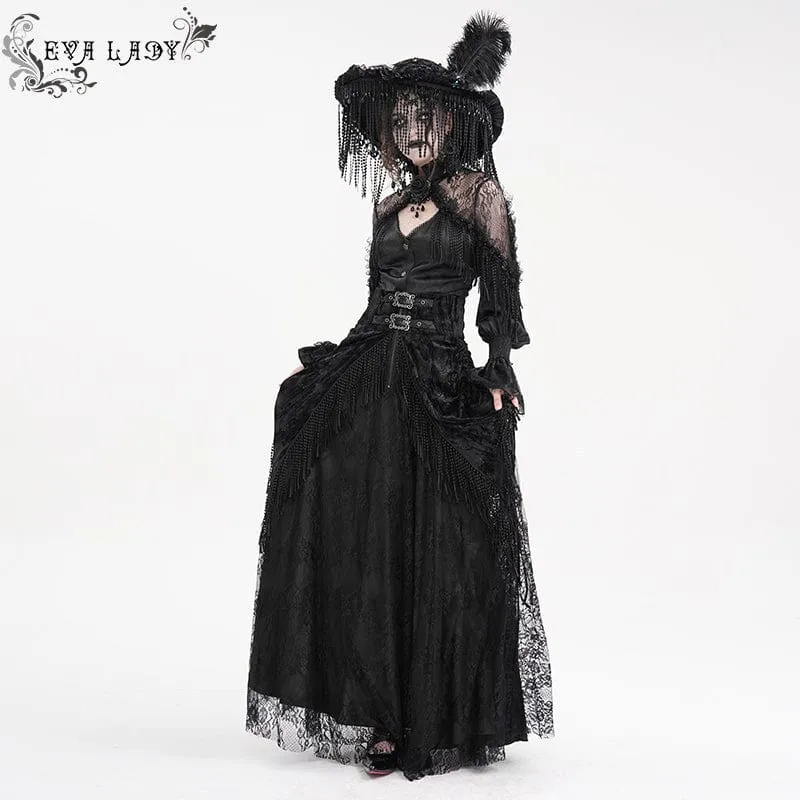 Langer Gothic-Rock mit Quasten und Schnalle für Damen