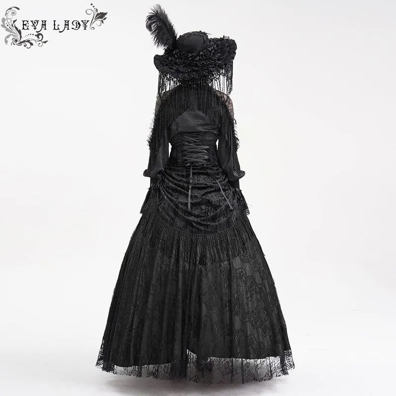 Langer Gothic-Rock mit Quasten und Schnalle für Damen