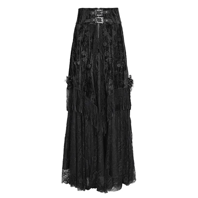 Langer Gothic-Rock mit Quasten und Schnalle für Damen