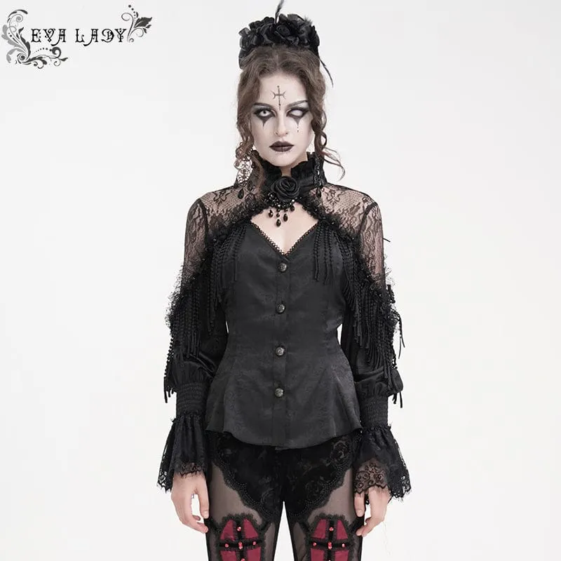 Gothic-Langarmshirt mit Quasten und Cut-Out für Damen