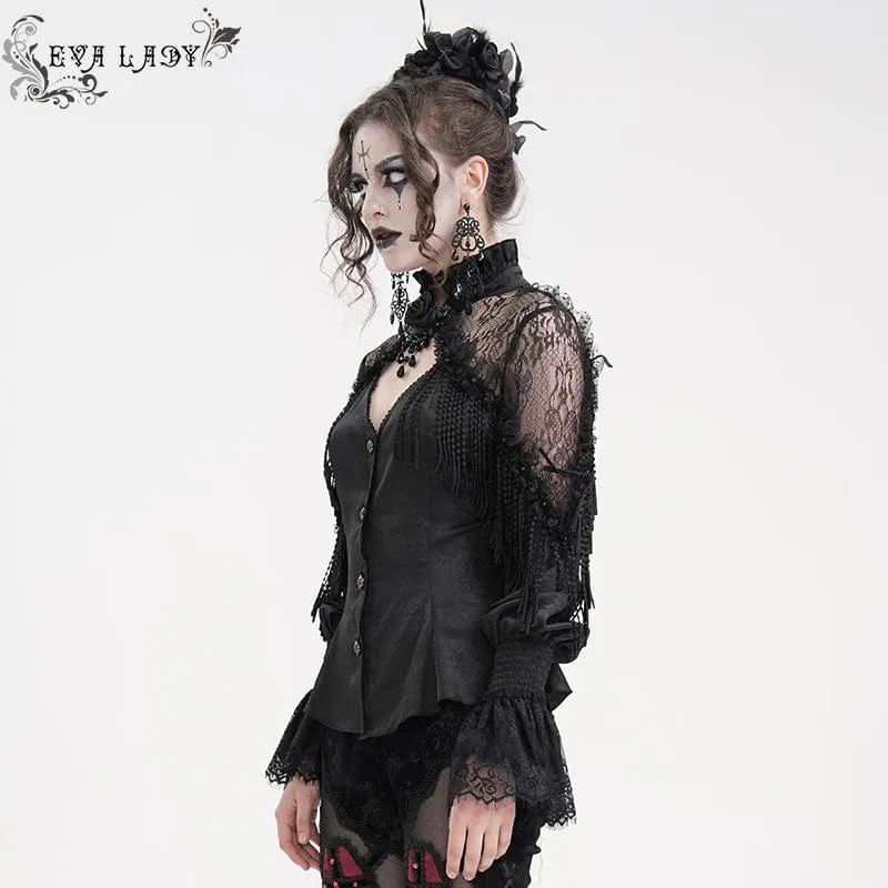 Gothic-Langarmshirt mit Quasten und Cut-Out für Damen