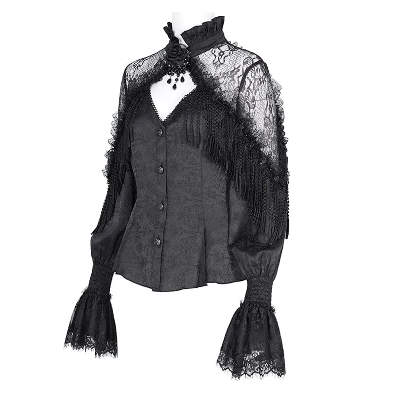 Gothic-Langarmshirt mit Quasten und Cut-Out für Damen