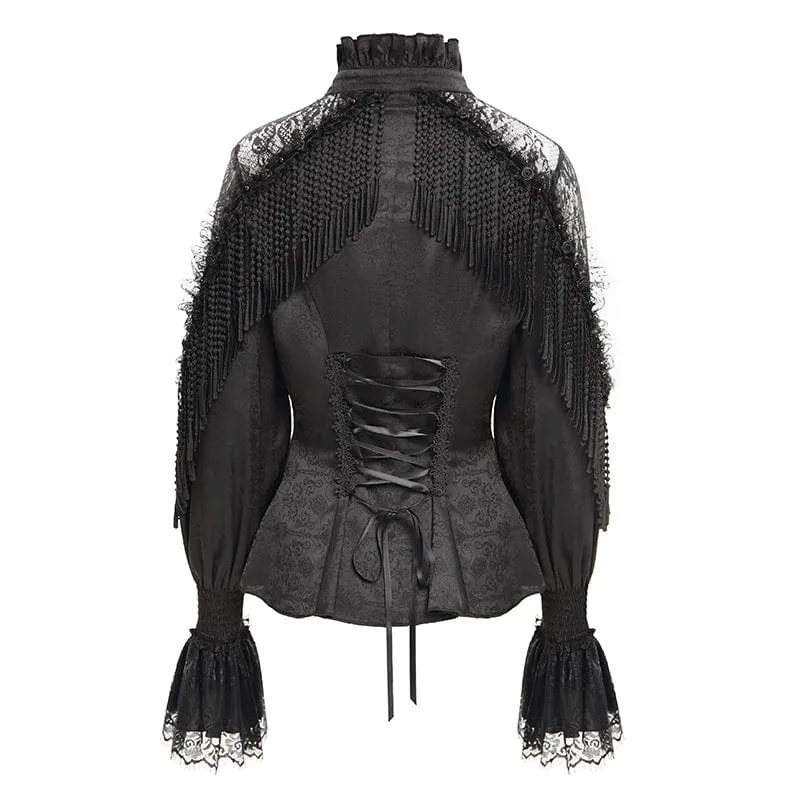 Gothic-Langarmshirt mit Quasten und Cut-Out für Damen
