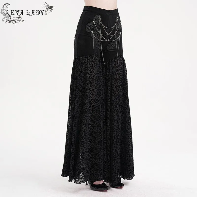 Gothic-Hose mit Kettenmuster und Blumenspitze für Damen