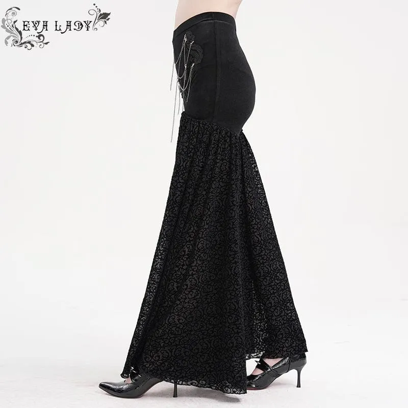 Gothic-Hose mit Kettenmuster und Blumenspitze für Damen