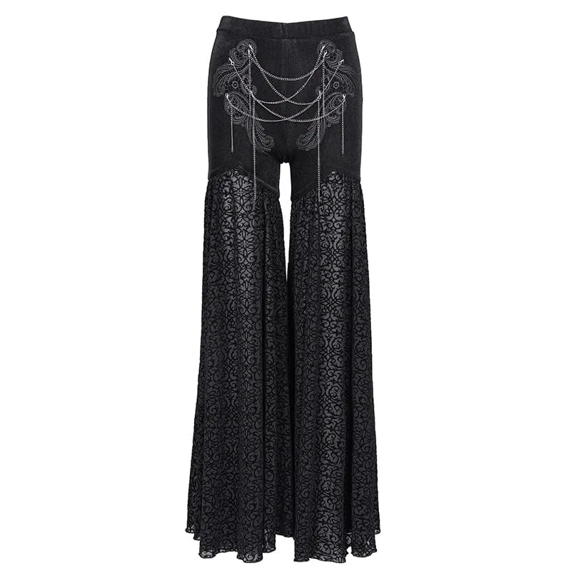 Gothic-Hose mit Kettenmuster und Blumenspitze für Damen