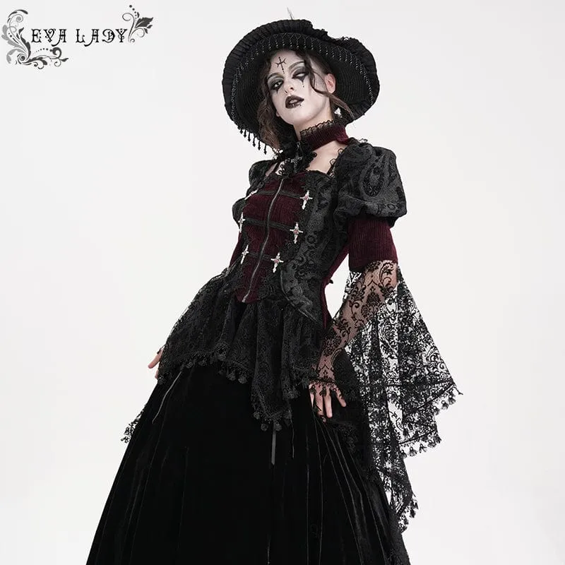 Gothic Cut-out Quasten Jacke für Damen Weinrot