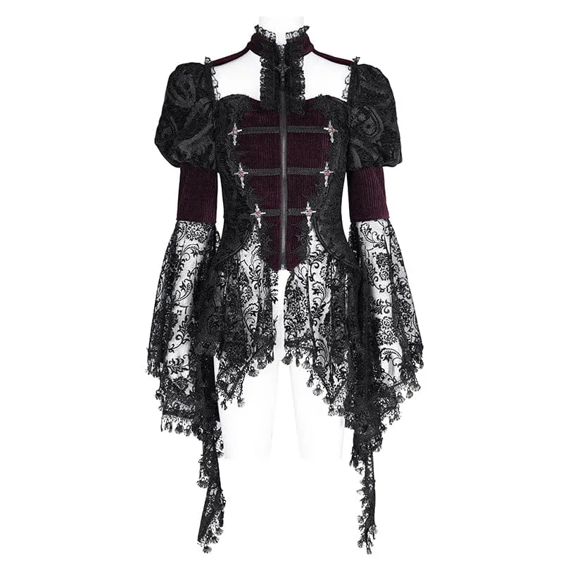 Gothic Cut-out Quasten Jacke für Damen Weinrot