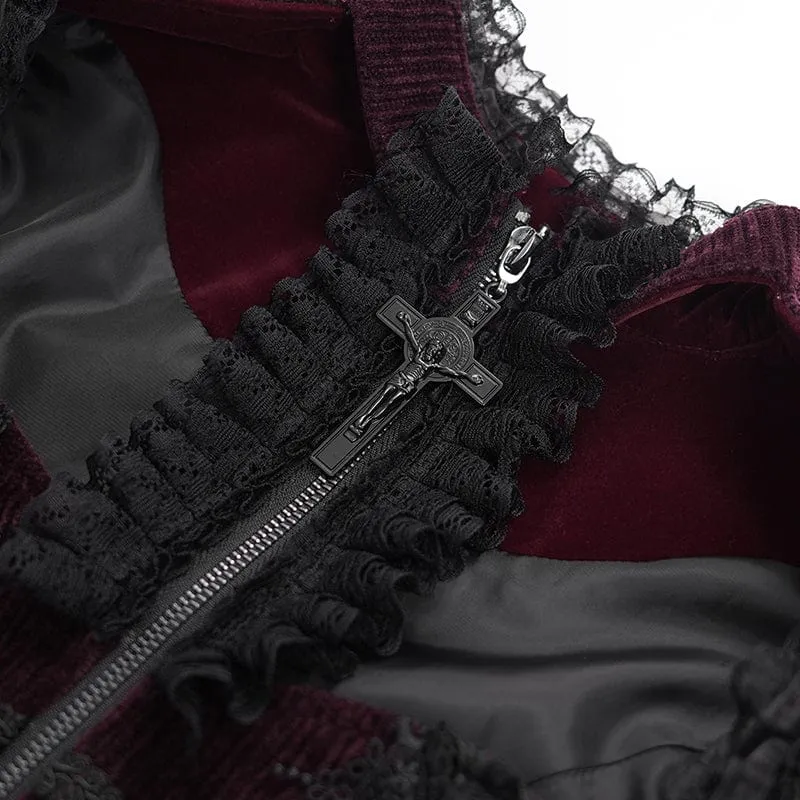 Gothic Cut-out Quasten Jacke für Damen Weinrot