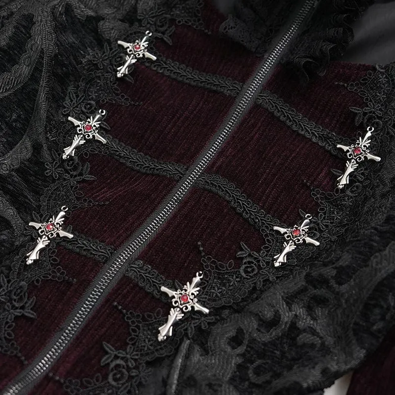 Gothic Cut-out Quasten Jacke für Damen Weinrot