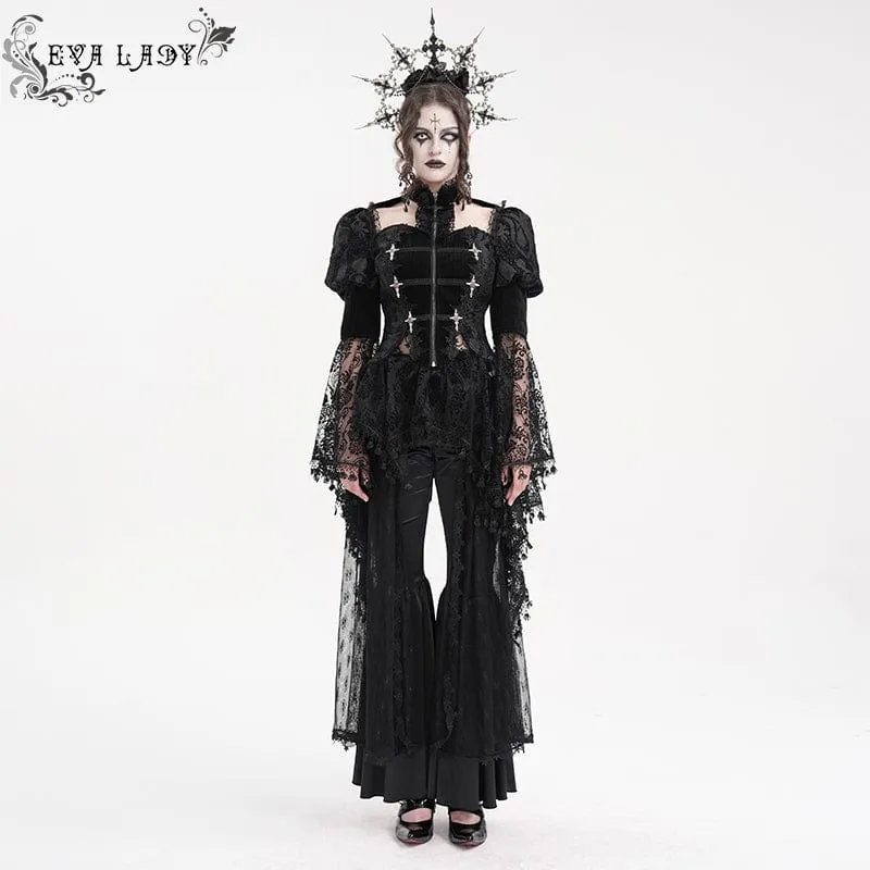 Gothic-Jacke mit Cut-Outs und Spitzenquasten für Damen