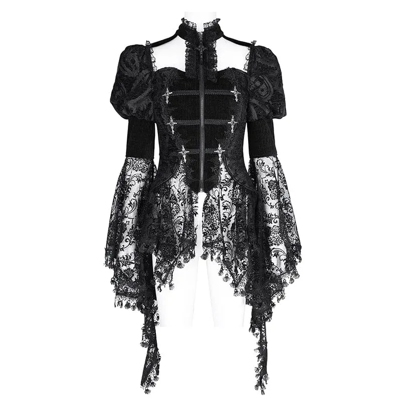 Gothic-Jacke mit Cut-Outs und Spitzenquasten für Damen