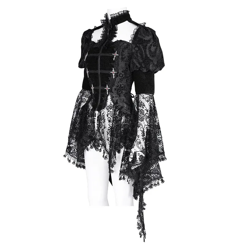 Gothic-Jacke mit Cut-Outs und Spitzenquasten für Damen