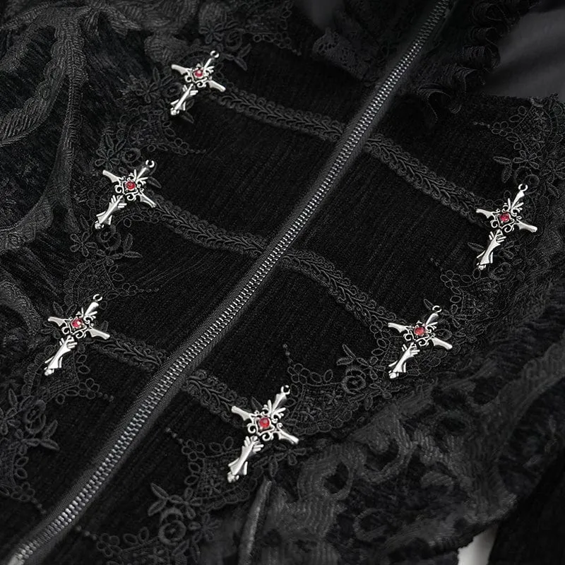 Gothic-Jacke mit Cut-Outs und Spitzenquasten für Damen