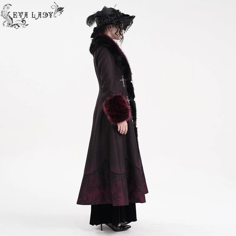 Damen Gothic Cross Lace Mantel Schwarz Rot