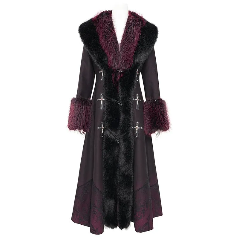 Damen Gothic Cross Lace Mantel Schwarz Rot