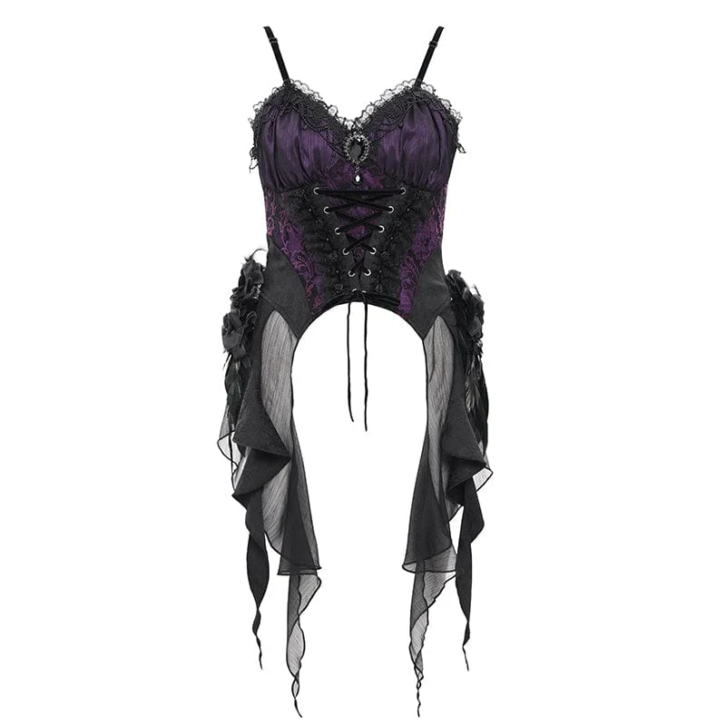 Gothic Überbrustkorsett mit Schnürung für Damen in Schwarz/Lila