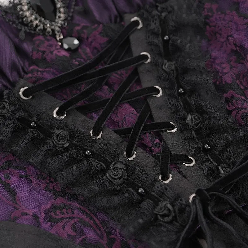 Gothic Überbrustkorsett mit Schnürung für Damen in Schwarz/Lila