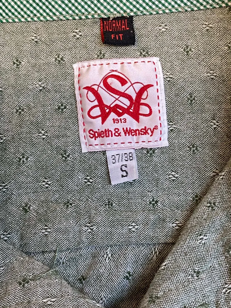 Vintage Trachtenhemd Herren Grün Streumuster Größe S