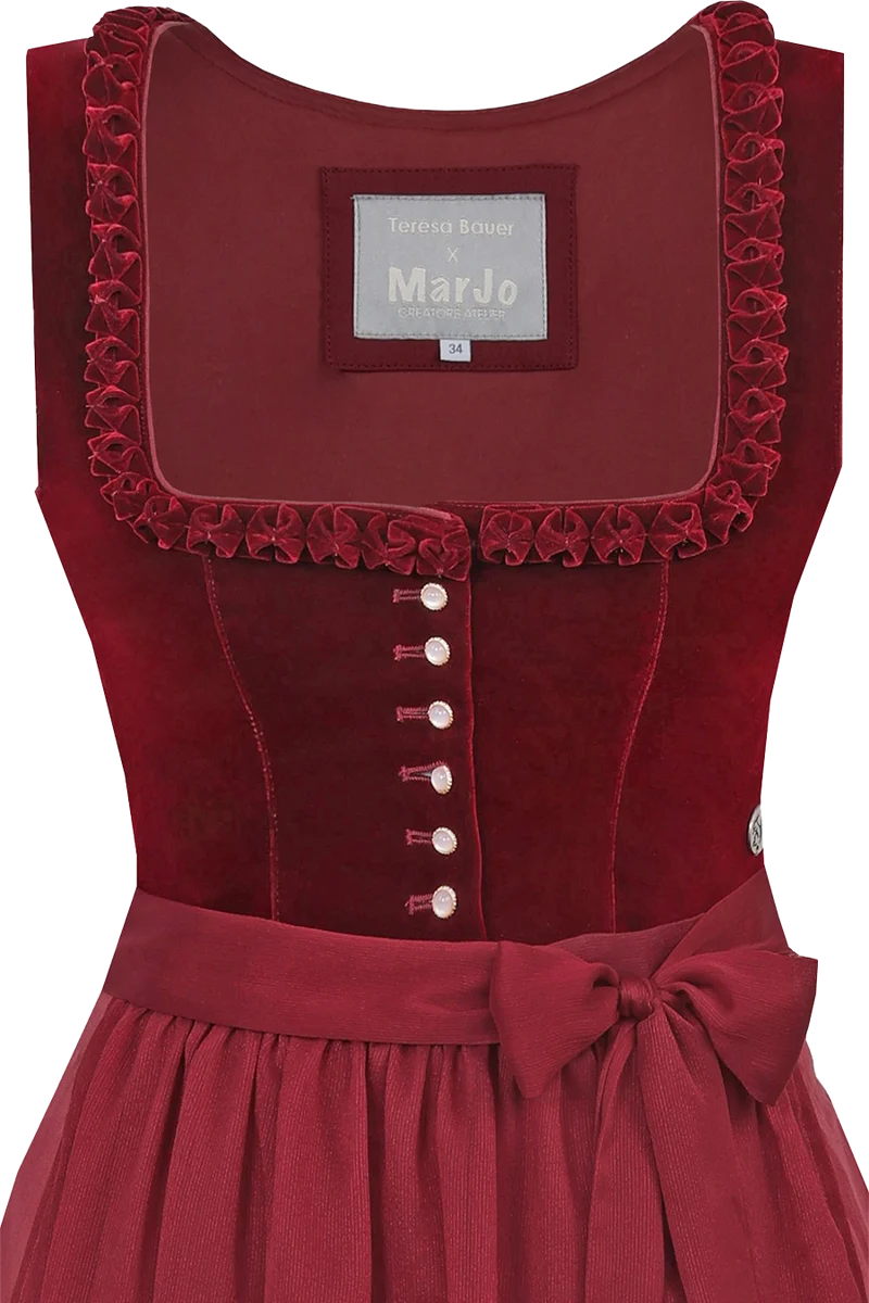 Midi-Samtdirndl mit eckigem Ausschnitt und Froschgoscherl