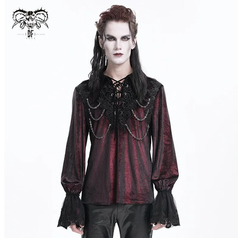 Herren Gothic Schnürhemd mit Kettenspitze Weinrot