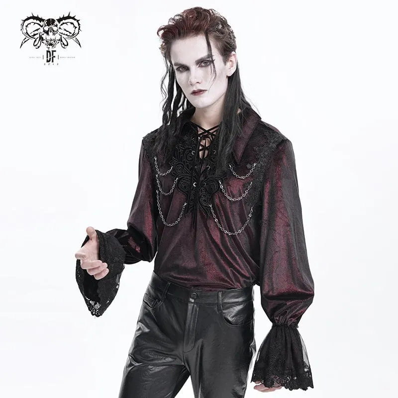 Herren Gothic Schnürhemd mit Kettenspitze Weinrot