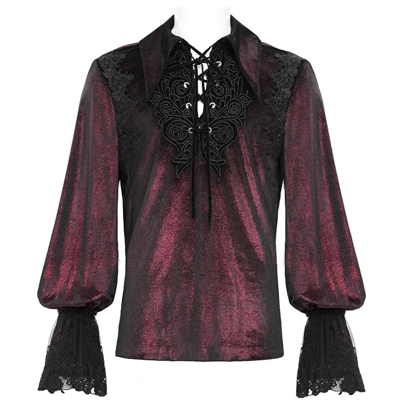 Herren Gothic Schnürhemd mit Kettenspitze Weinrot