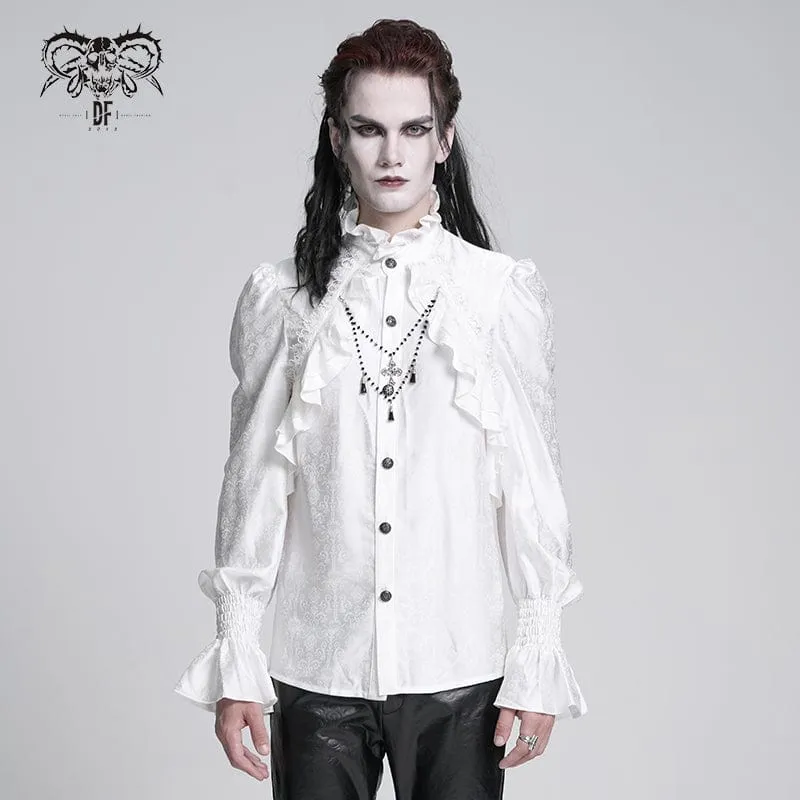 Gothic-Hemd mit Rüschen und Spitzenkreuz für Herren, Weiß