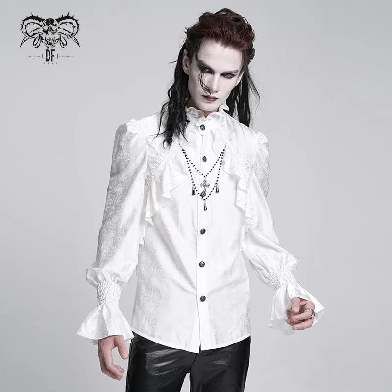 Gothic-Hemd mit Rüschen und Spitzenkreuz für Herren, Weiß
