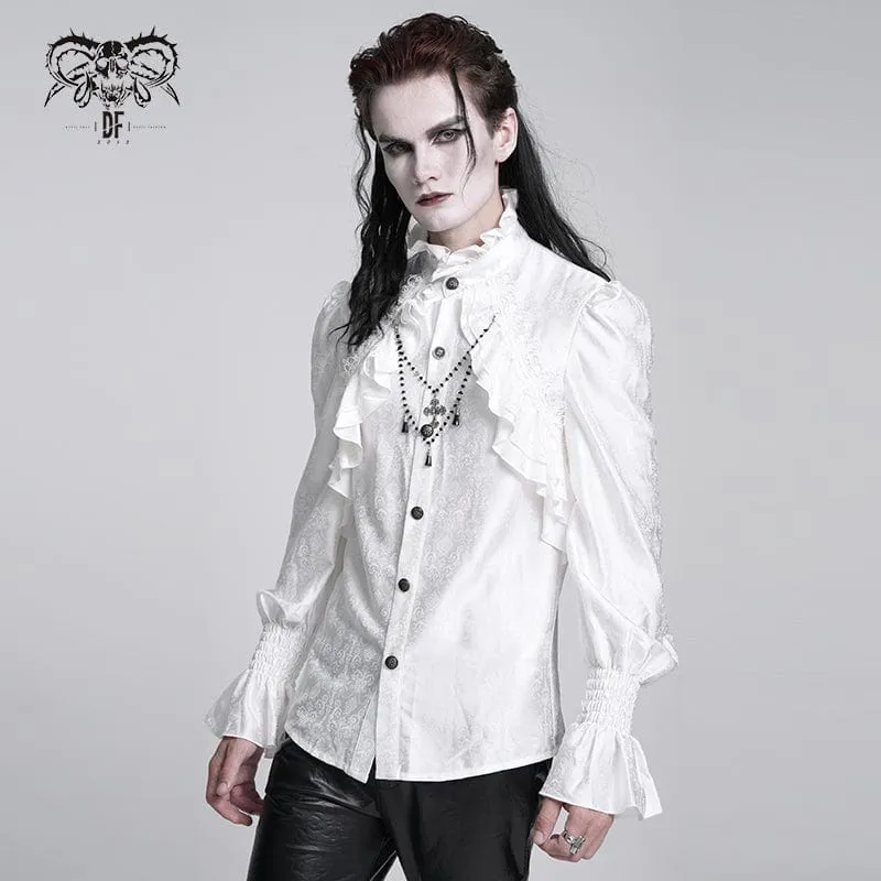 Gothic-Hemd mit Rüschen und Spitzenkreuz für Herren, Weiß