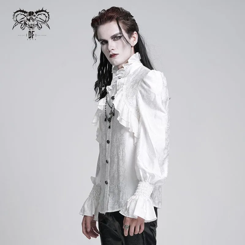 Gothic-Hemd mit Rüschen und Spitzenkreuz für Herren, Weiß