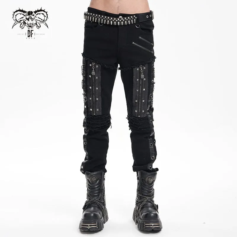Herren Gothic Ösen Ketten Nieten Hose