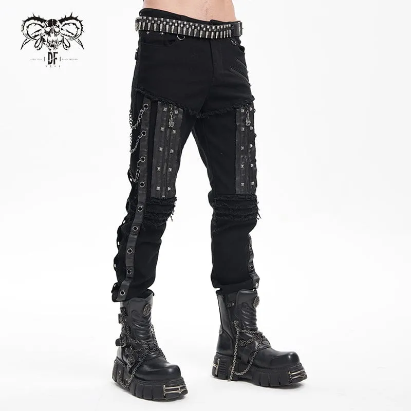 Herren Gothic Ösen Ketten Nieten Hose