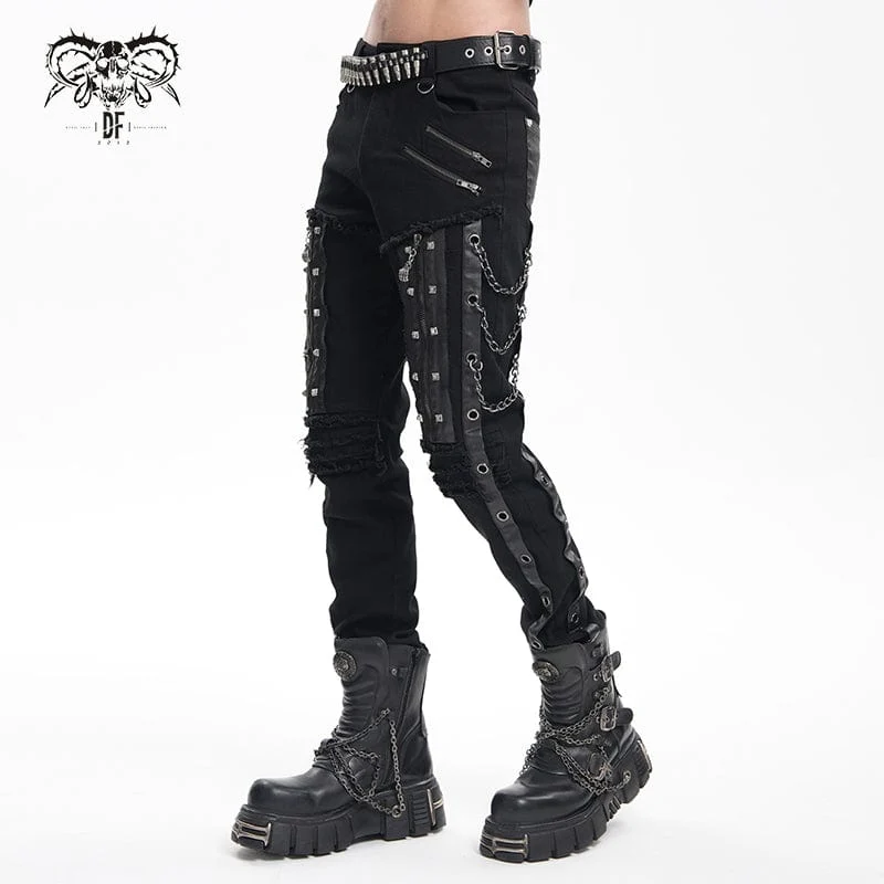 Herren Gothic Ösen Ketten Nieten Hose